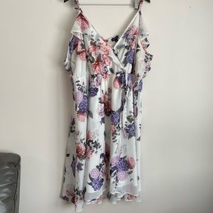 Torrid White floral tie waist cold-shoulder chiffon dress